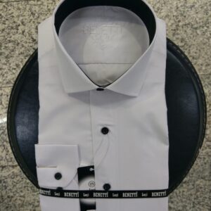 Men Shirts Slim Fit plain White-Black dacron plain Benetti Turkish Manufacturer