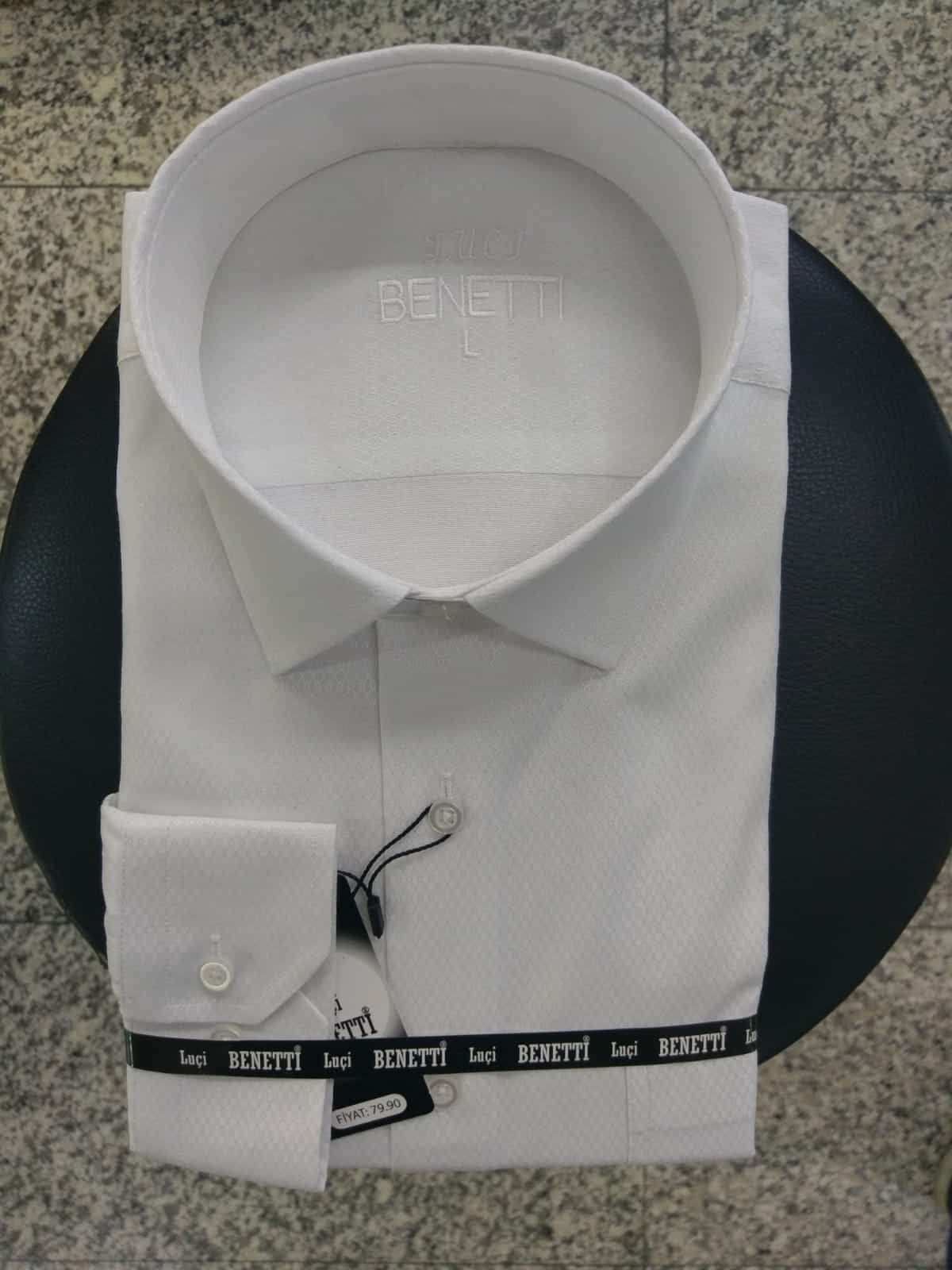 Men Shirts Classic self-patterned white Benetti Turkish Manufacturer ...