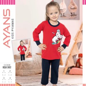 children pajamas set age 1-4 girl red