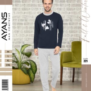 men pajamas set black-white